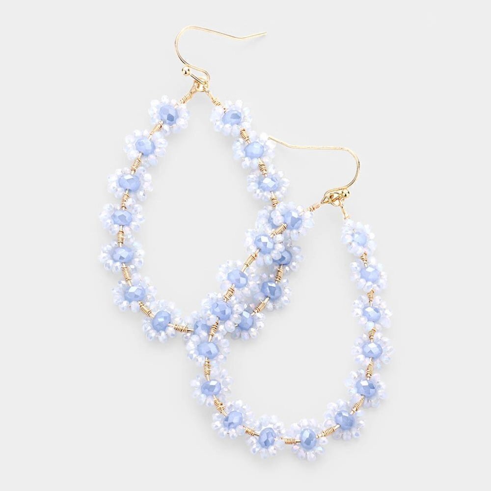 NWT Light Blue Iridescent Faceted Bead Floral Teardrop Earrings